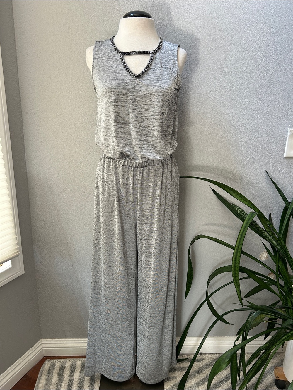 Juicy Couture Sleeveless Gray Wide-Leg Jumpsuit with Beaded Keyhole S